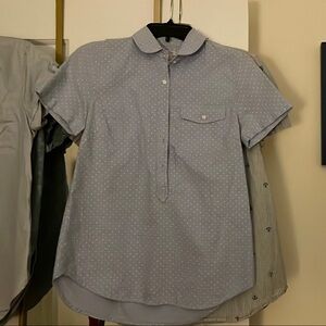 Blue & White Polka Dot Short Sleeve Button Up J. Crew Shirt
